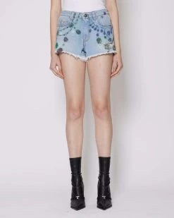 John Richmond Shorts A Vita Alta In Denim Con Pattern