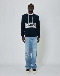 John Richmond Maglia Bicolor Con Logo Impresso Sul Davanti